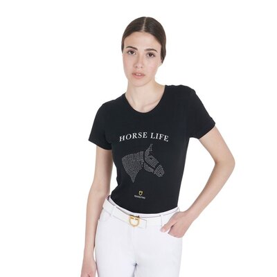 Equestro T-shirt donna slim fit horse life con strass - ULTIMI PEZZI -