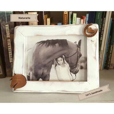 Naturarte Cornice portafoto in legno abete sbiancato con sagoma testa cavallo e cuore