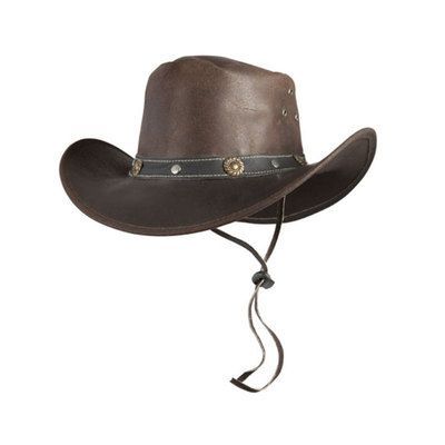 Pfiff Cappello western in pelle con borchie in ottone e laccio