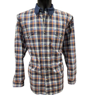 Roper Camicia western in cotone a quadri blu con colleto in denim- ULTIMO PEZZO - taglia XL