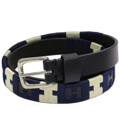 Sartore Cintura Cover H Design in cuoio con riporti blu e beige