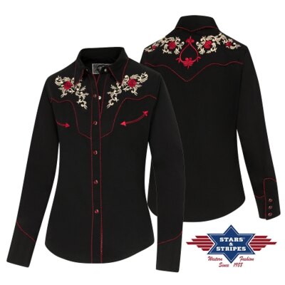 Stars & Stripes Camicia da donna SHARON nera con ricami floreali