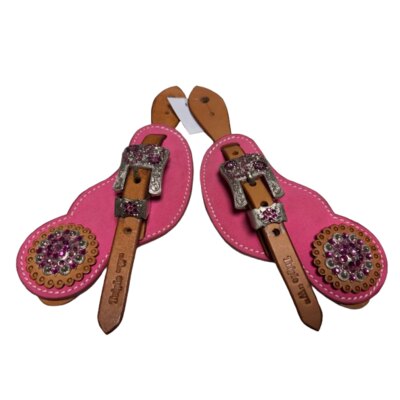 Triple W Lacciolini per speroni western finemente decorati con strass rosa e fucsia - ULTIMO PEZZO -