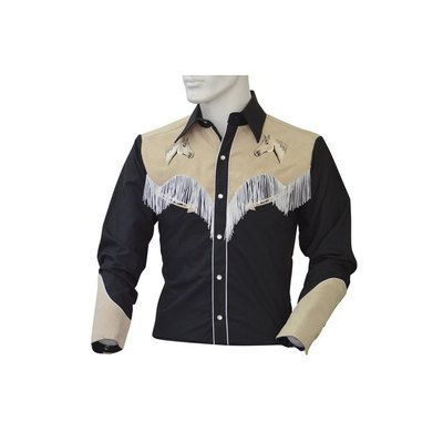 Umbria Equitazione Camicia western in cotone con frange e ricami - ULTIMO PEZZO -