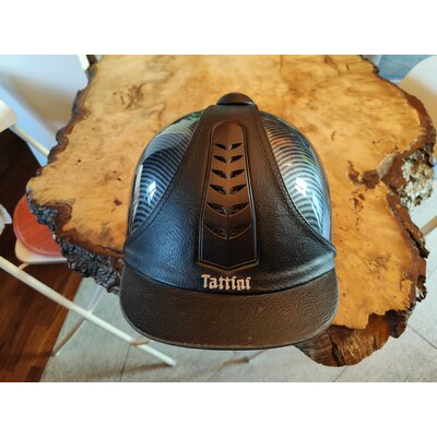 Usato cap TATTINI casco equitazione tg 54 cuoio/effetto carbonio 