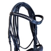 Prestige Briglia da dressage regolabile in cuoio italiano con doppie redini in cuoio e frontalino con swarovski - ULTIMO PEZZO - taglia FULL nero