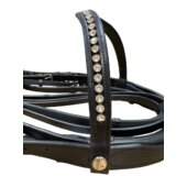 Prestige Briglia da dressage regolabile in cuoio italiano con doppie redini in cuoio e frontalino con swarovski - ULTIMO PEZZO - taglia FULL nero