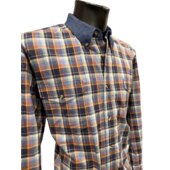 Roper Camicia western in cotone a quadri blu con colleto in denim- ULTIMO PEZZO - taglia XL