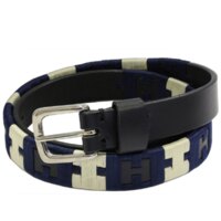 Cintura Cover H Design in cuoio con riporti blu e beige
