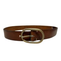 Cintura in cuoio cognac con inserto denim - ULTIMI PEZZI - 